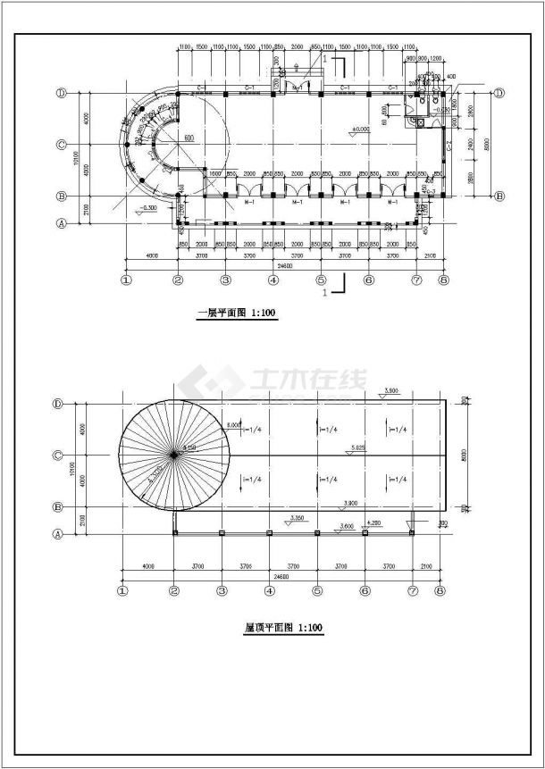 台州市某新建小区750平米单层框架售楼处建筑+结构设计CAD图纸-图一