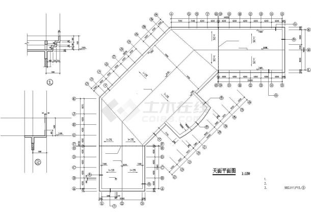 1400平米2层框架结构电玩城平立面设计CAD图纸（含天面层）-图一
