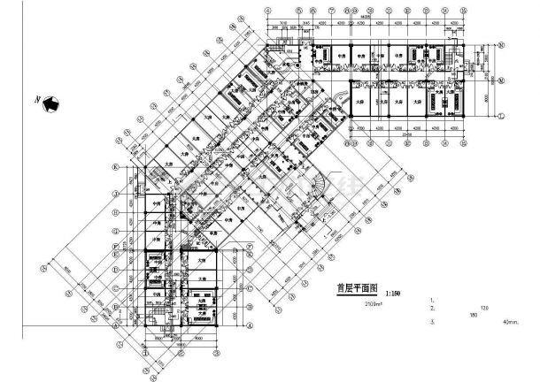 1400平米2层框架结构电玩城平立面设计CAD图纸（含天面层）-图二