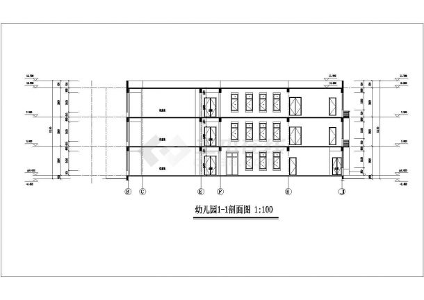 上海某社区2千平米3层框混结构社区幼儿园平立剖面CAD设计图纸-图二