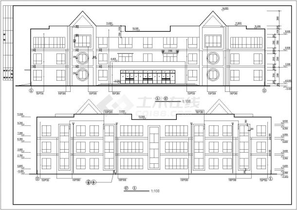 广州白云区某社区幼儿园3600平米3层框架教学楼CAD建筑设计图纸-图二