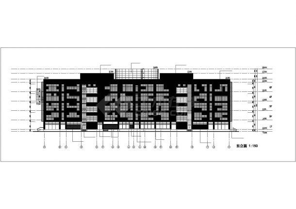 东莞市某高校1.1万平米5层框架图书馆CAD全套建筑设计图纸-图二