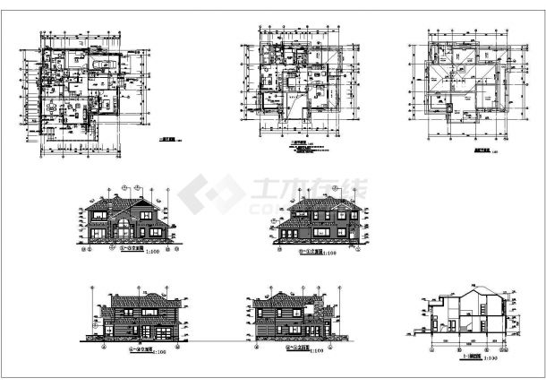 某市区现代联拼小型别墅建筑详细设计方案施工CAD图纸-图一