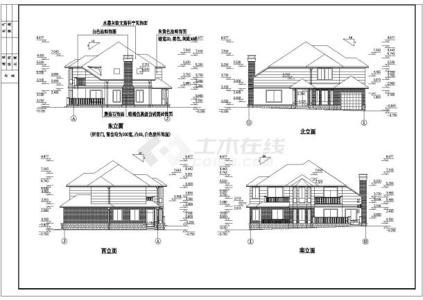 某地区现代乡村度假别墅建筑详细设计方案施工CAD图纸-图二