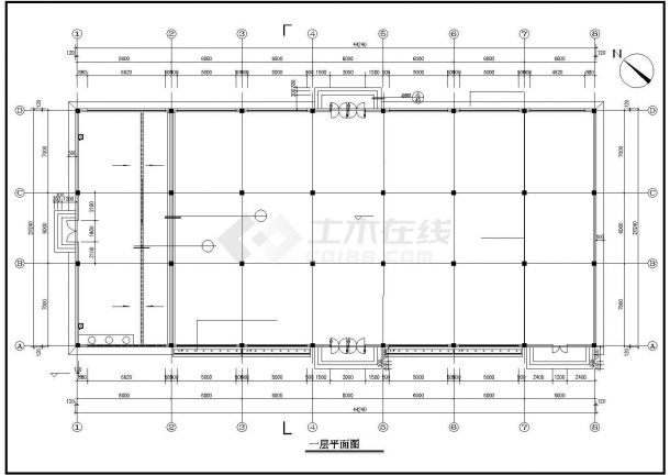 南京市某单位900平米单层框架职工食堂CAD建筑设计图纸-图一