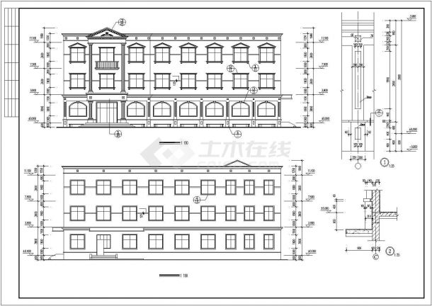 襄阳市某市政单位6100平米3层框架服务中心CAD建筑设计图纸-图二
