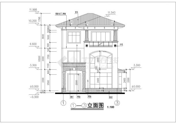 某地区水岸豪宝石A型别墅建筑详细设计方案施工CAD图纸-图二