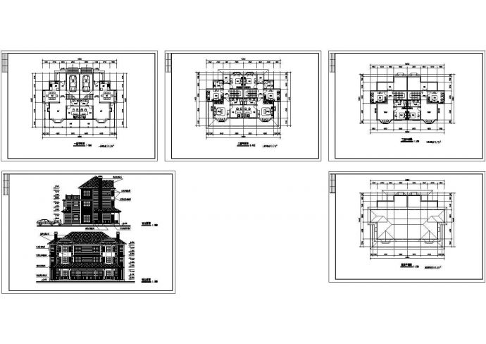 大型双联A型北向别墅建筑详细设计方案施工CAD图纸_图1