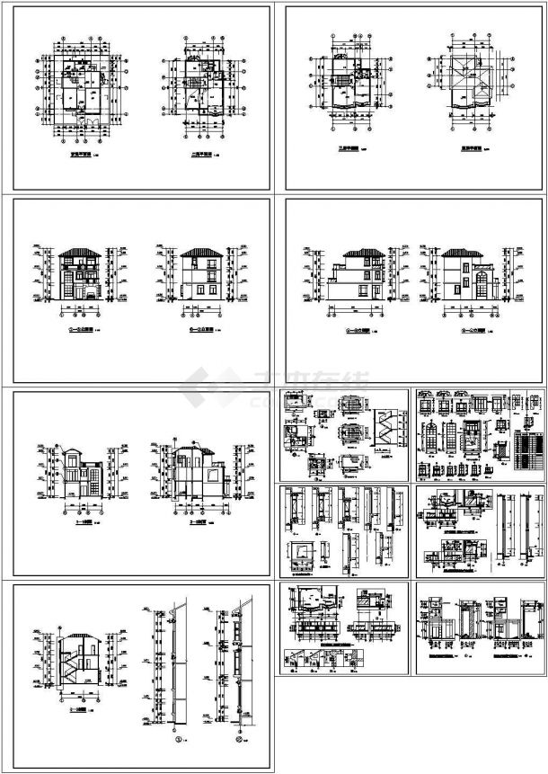 某地区经典三层别墅建筑详细设计方案施工CAD图纸-图一