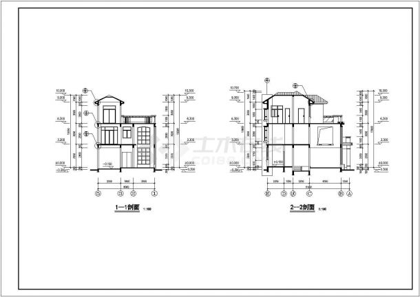 某地区经典三层别墅建筑详细设计方案施工CAD图纸-图二