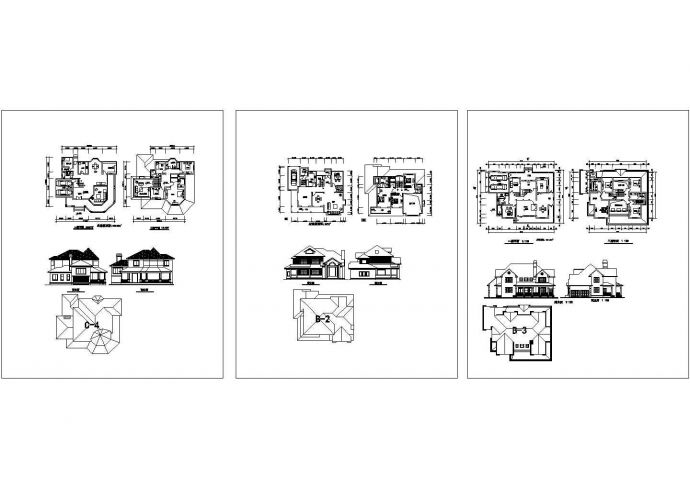某地区经典三套小别墅建筑详细设计方案施工CAD图纸_图1