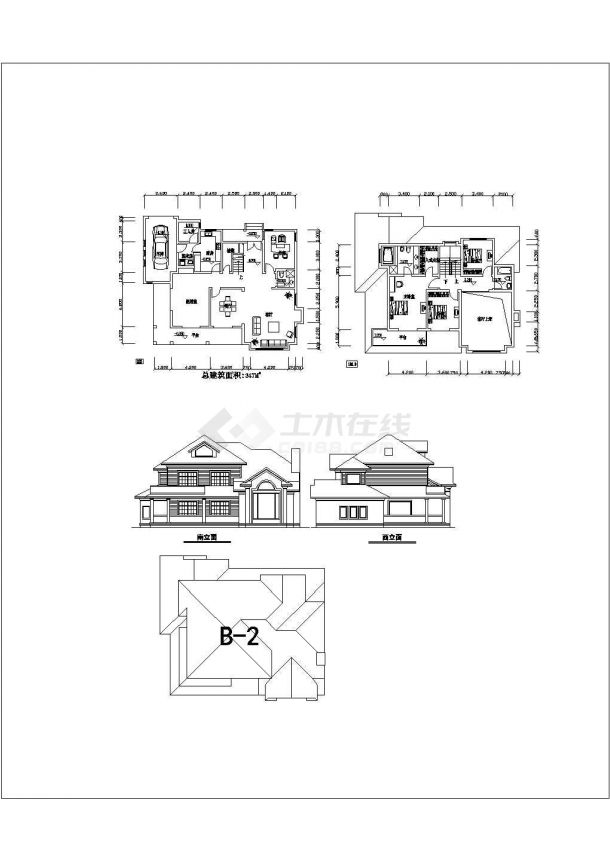 某地区经典三套小别墅建筑详细设计方案施工CAD图纸-图二