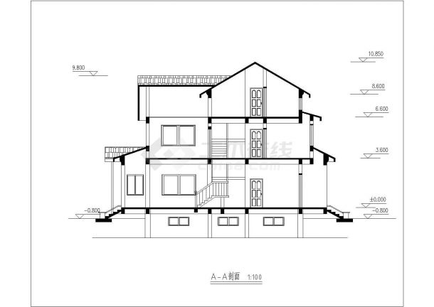 某地区经典三层小别墅建筑详细设计方案施工CAD图纸-图二