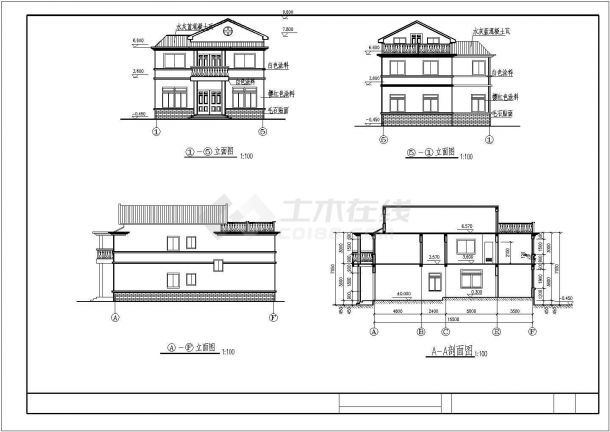 某大型带阁楼别墅建筑详细设计施工方案CAD图纸-图二