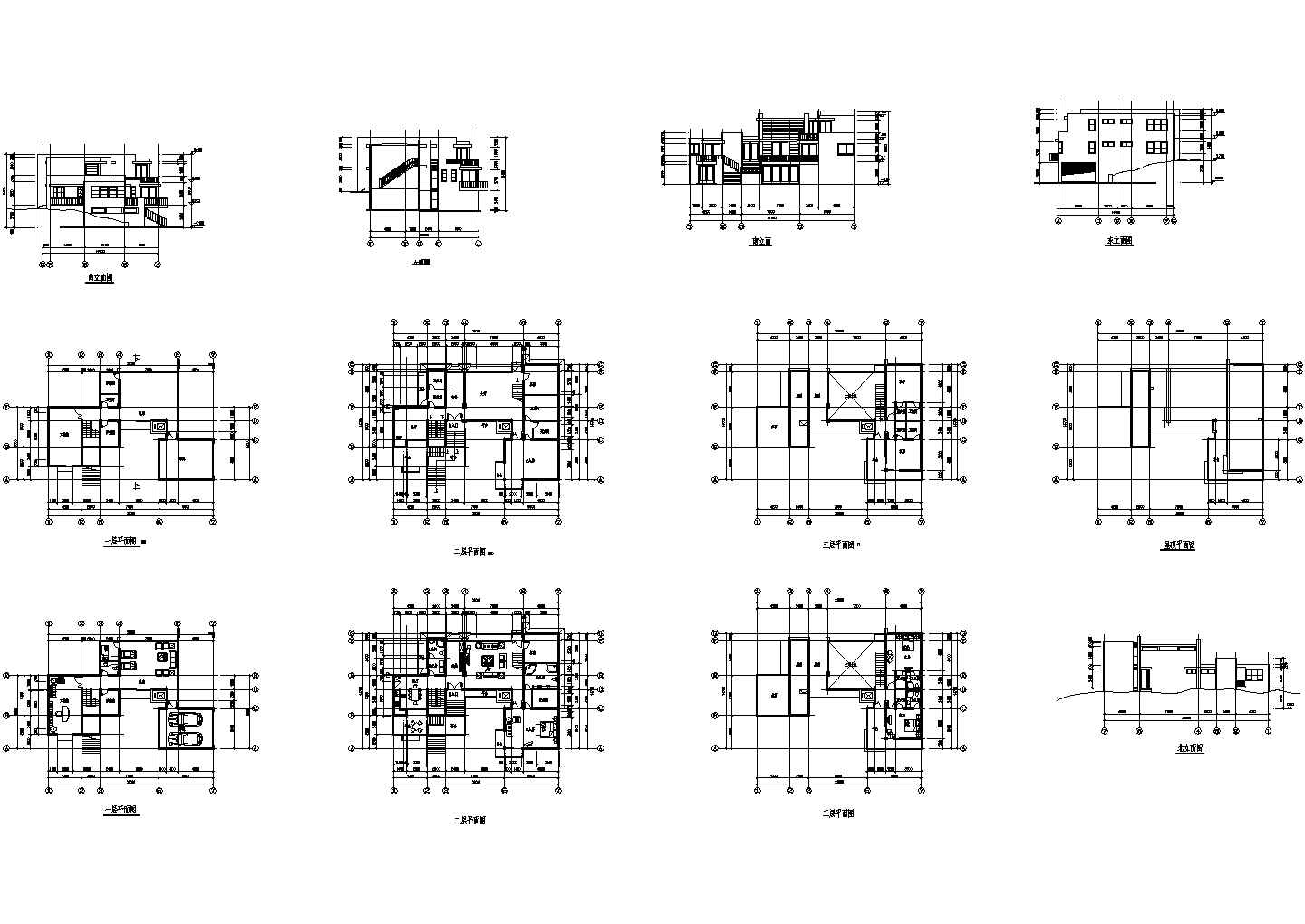 某现代大型别墅建筑结构设计施工详细方案平立面CAD图纸