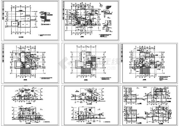 某现代大型别墅建筑结构设计施工详细方案平剖面CAD图纸-图一