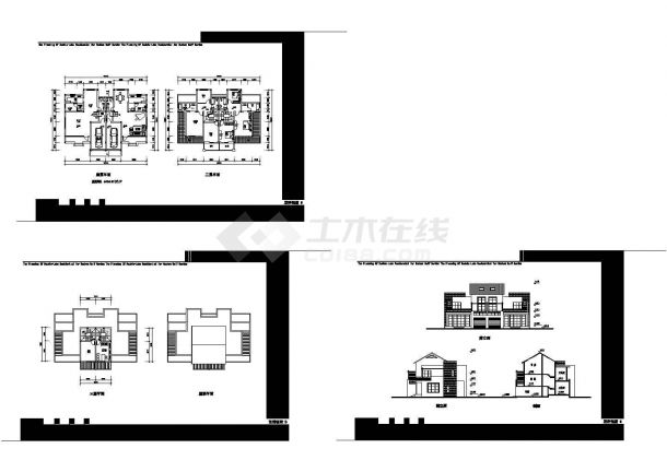 某小型现代连体别墅建筑详细设计施工方案平立剖CAD图纸-图一