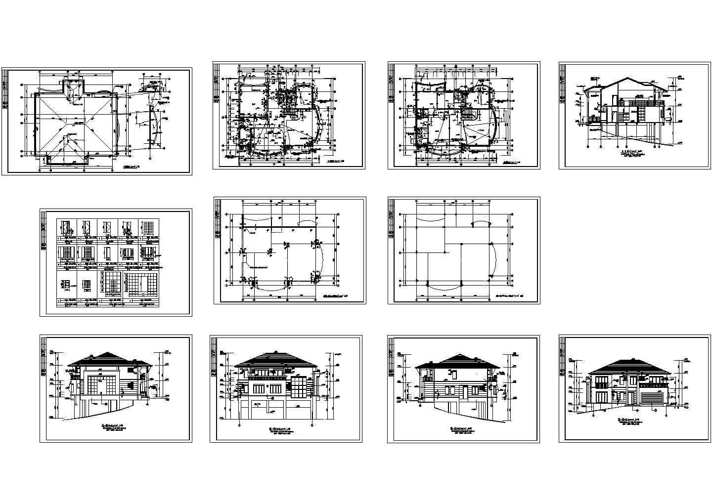 某现代两层小型别墅坡地建筑详细设计施工方案CAD图纸