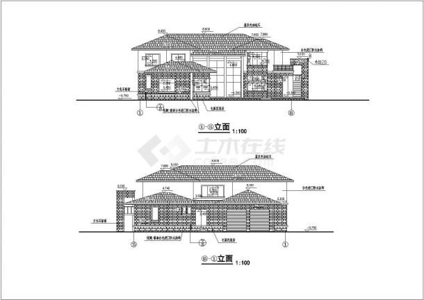 某现代两层独立豪华D型别墅建筑详细设计施工方案CAD图纸-图二