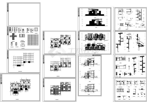 某经典小型联排别墅建筑详细设计施工方案CAD图纸-图一