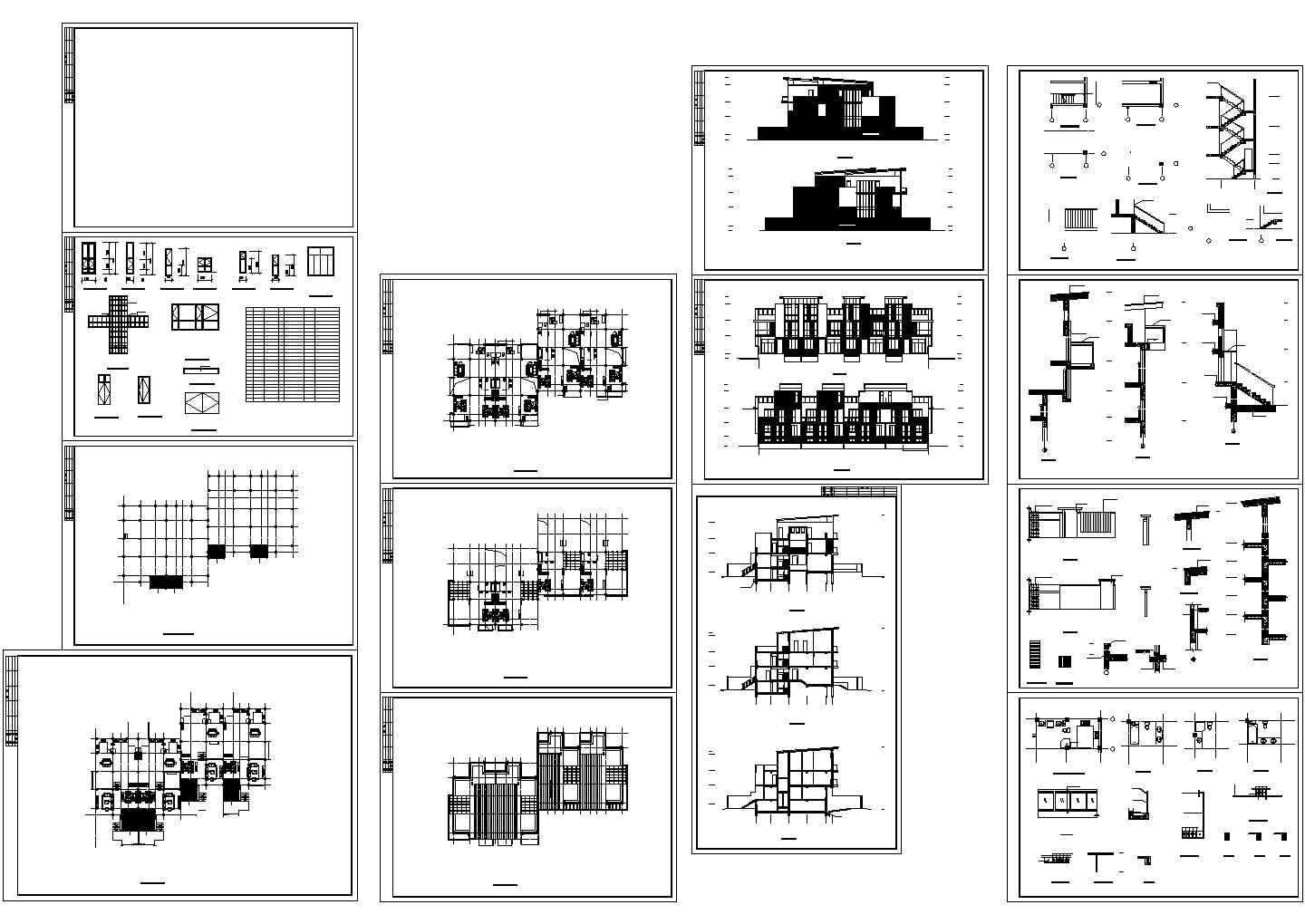 某经典小型联排别墅建筑详细设计施工方案CAD图纸