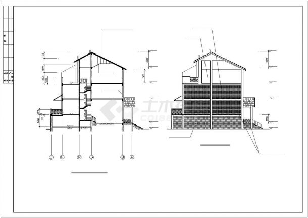 某连排小型别墅建筑设计详细施工方案CAD图纸-图二