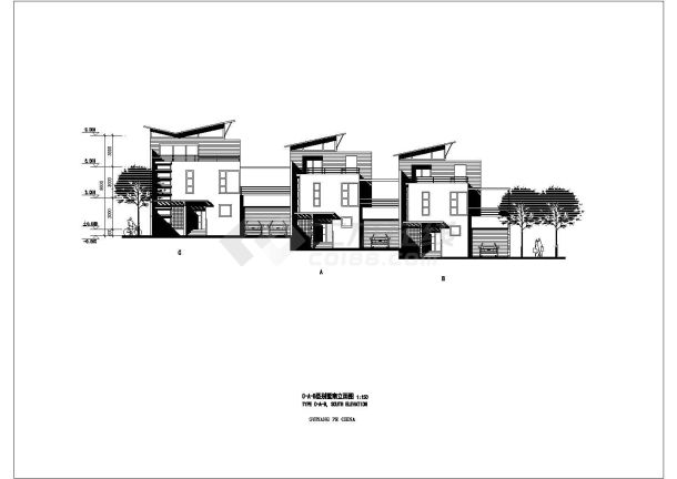 某现代几套斜屋顶别墅建筑方案设计详细施工CAD图纸-图二