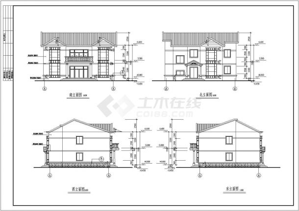 某现代几套别墅建筑方案设计详细施工CAD图纸-图二