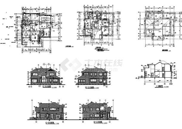 某现代两层小型别墅建筑方案设计详细施工CAD图纸-图一