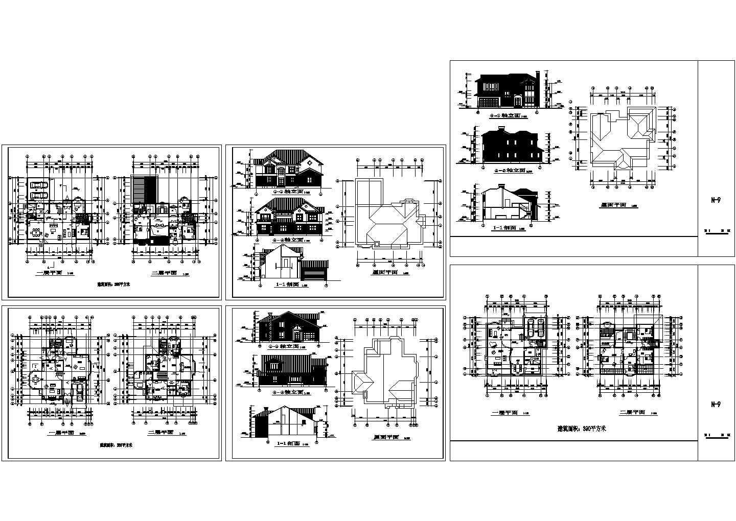 某现代高级小型别墅建筑方案设计详细施工CAD图纸