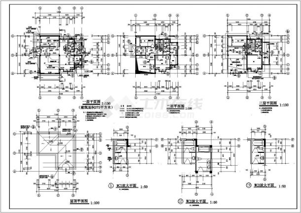 某现代多层别墅建筑方案设计施工详细平面CAD图纸-图二