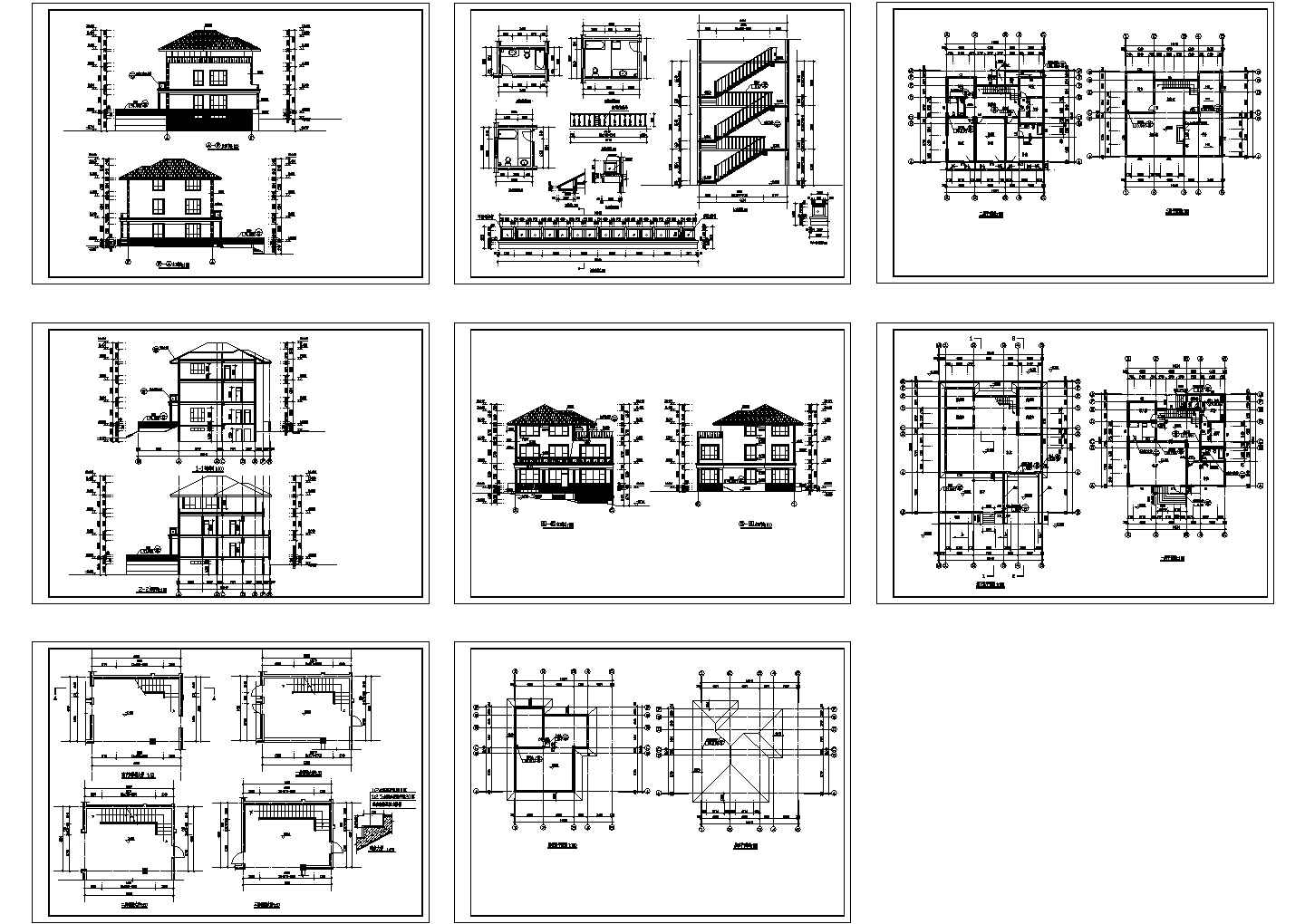 某现代多层别墅建筑方案设计施工详细平立面CAD图纸