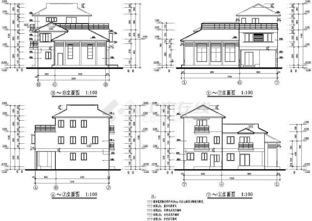 某现代多层别墅建筑方案设计施工详细CAD图纸-图二