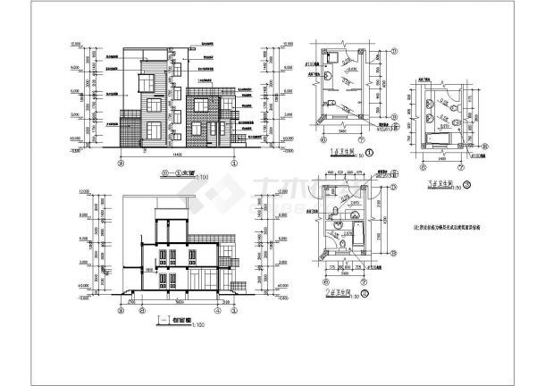 某现代独体小型别墅建筑方案设计施工详细CAD图纸-图二