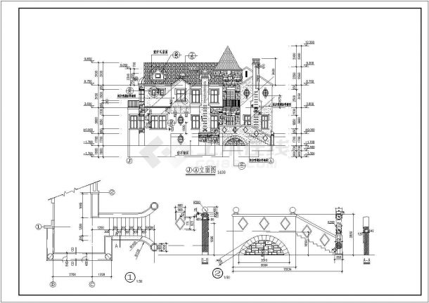 某现代独体别墅建筑方案设计施工详细CAD图纸-图二