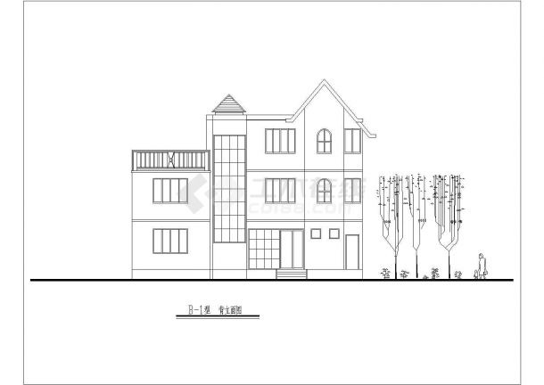 某现代独立别墅建筑详细设计方案施工CAD图纸-图二