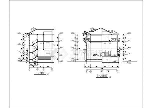 某现代独立联排别墅建筑详细方案设计施工CAD图纸-图二
