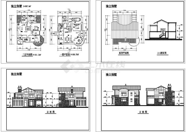 某现代独立别墅308a建筑详细设计方案施工CAD图纸-图一
