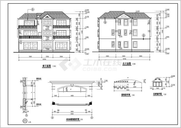 两套现代小户型别墅建筑设计详细方案施工CAD图纸-图二