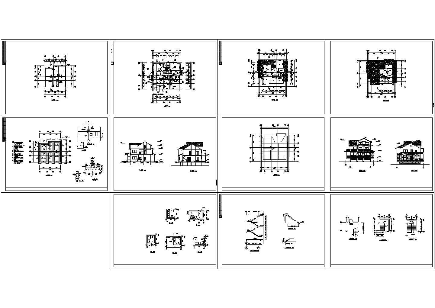 某现代豪华别墅建筑施工设计详细方案CAD图纸