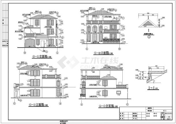 某小区典型低成本小型别墅建筑详细设计方案施工CAD图纸-图二