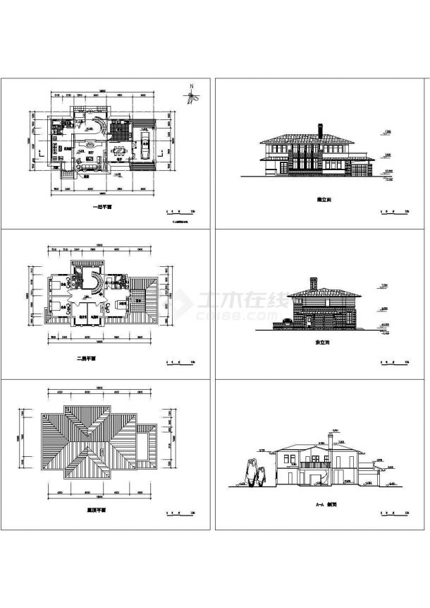 某现代富人区别墅建筑全套施工方案设计CAD图纸-图一