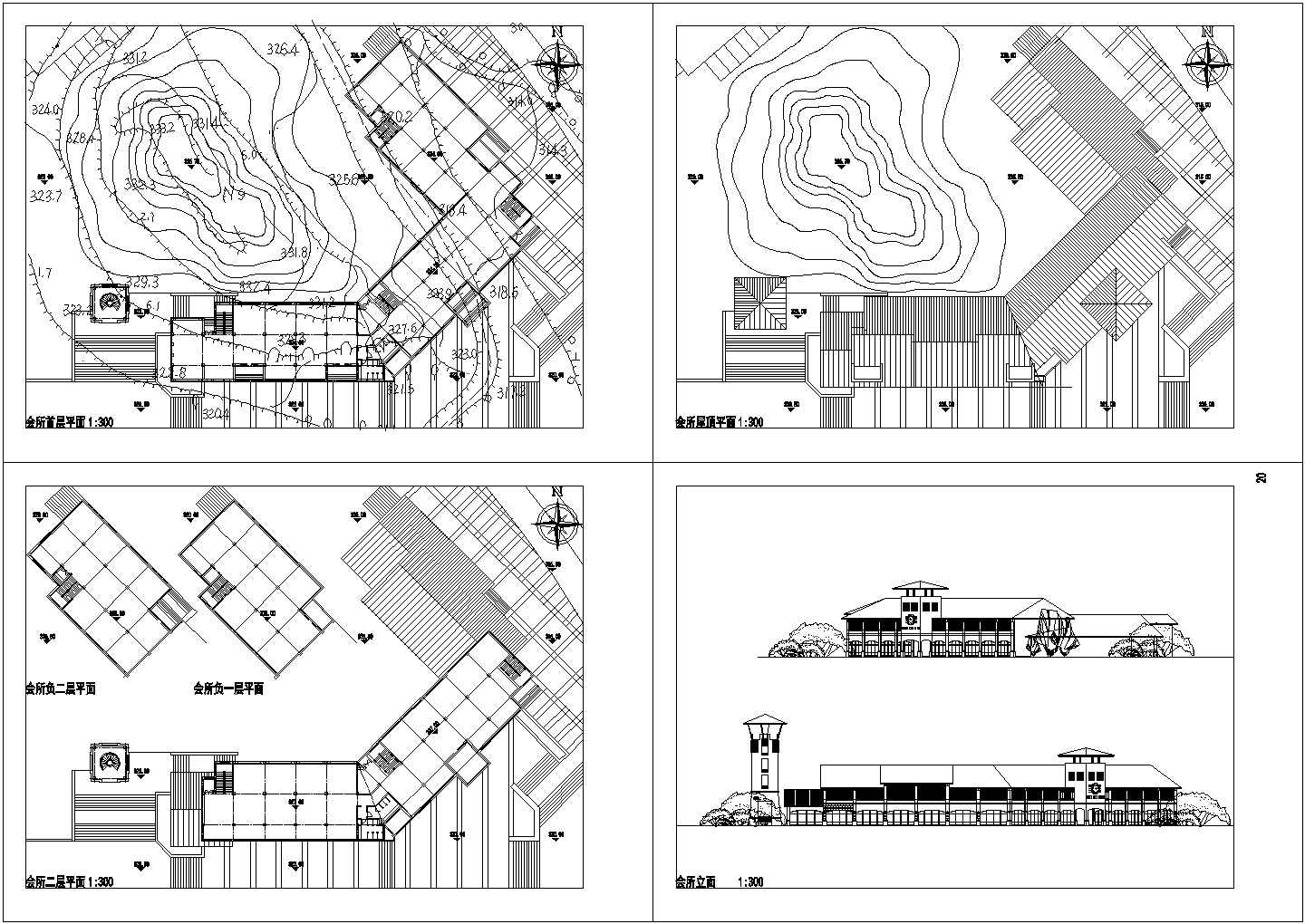 某经典豪华私人别墅区会所施工设计方案CAD图纸