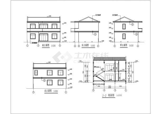 某经典标准5套别墅建筑结构设计施工CAD图纸-图二