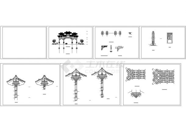 四柱七楼牌楼 cad图纸-图二