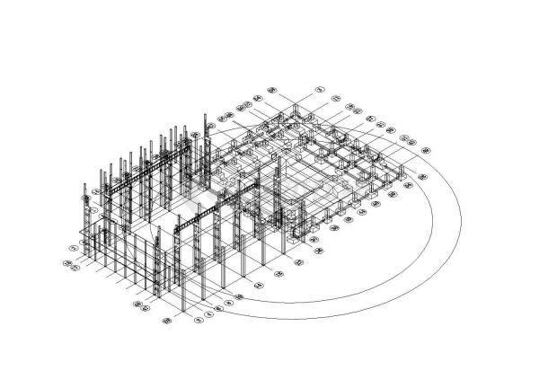 厂房设计_某现代标准主厂房建筑立体设计详细施工CAD图纸-图一