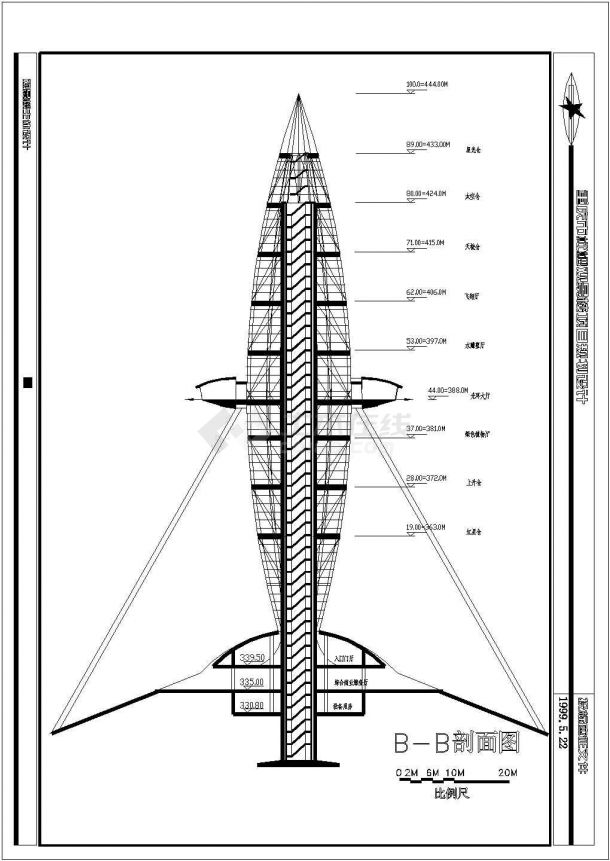 某多层框架结构观光塔设计cad全套建筑施工图纸（甲级院设计）-图二