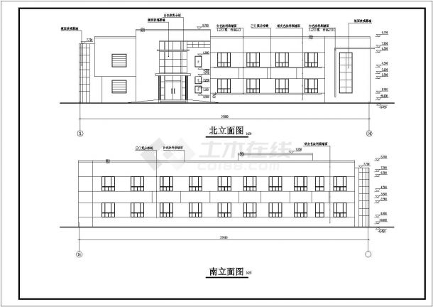 办公楼设计_某现代标准工厂两层办公楼建筑设计详细施工CAD图纸-图二