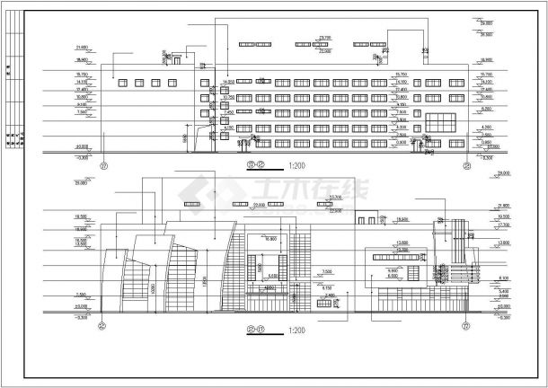太原始某商业街2600平米3层框架影剧院平立面设计CAD图纸（含夹层）-图一