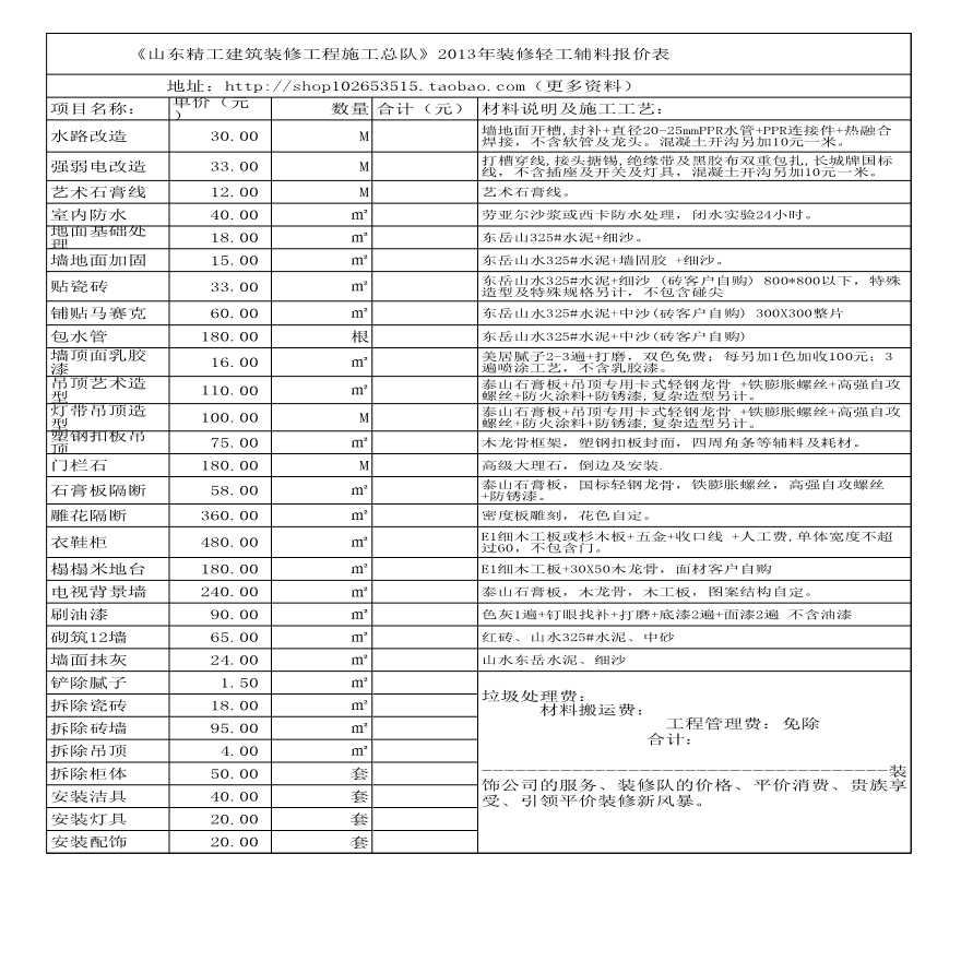 2013年装修轻工辅料报价表-图一